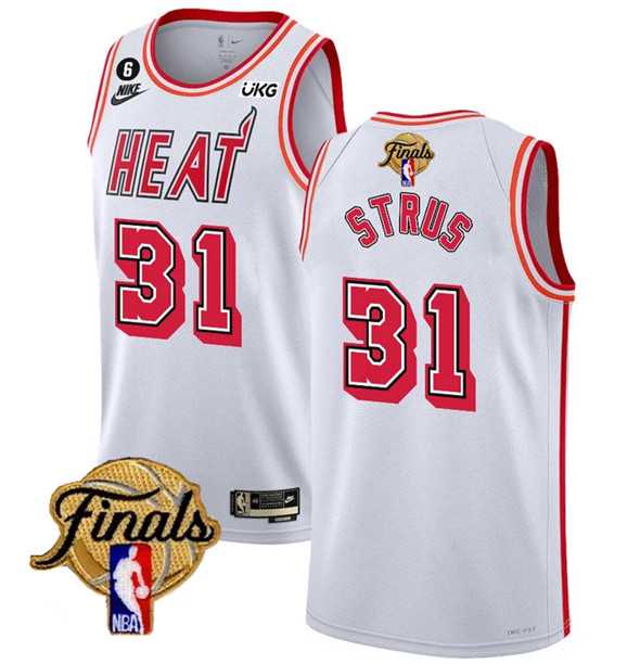 Mens Miami Heat #31 Max Strus White 2023 Finals Classic Edition With NO.6 Patch Stitched Basketball Jersey Dzhi